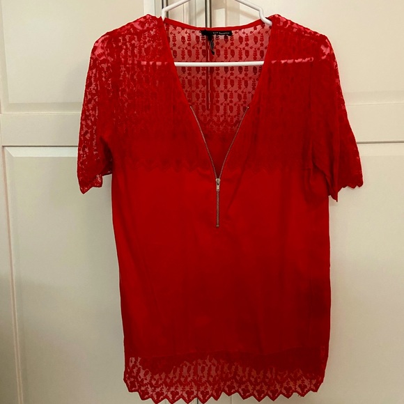 The Kooples Tops - The Kooples Silk Skull Lace Embroidery Zipper Top